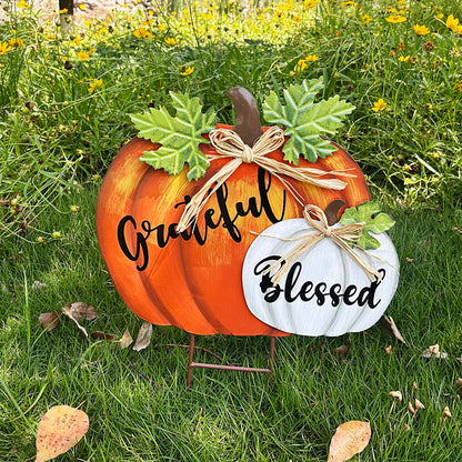 Morning View Stacked Pumpkin Garden Stakes Metal Yard Sign Fall Decor Outdoor Autumn Yard Stake Art Pumpkin Lawn Ornaments Magnetic for Patio Porch Thanksgiving Halloween Harvest 18.5 Inch