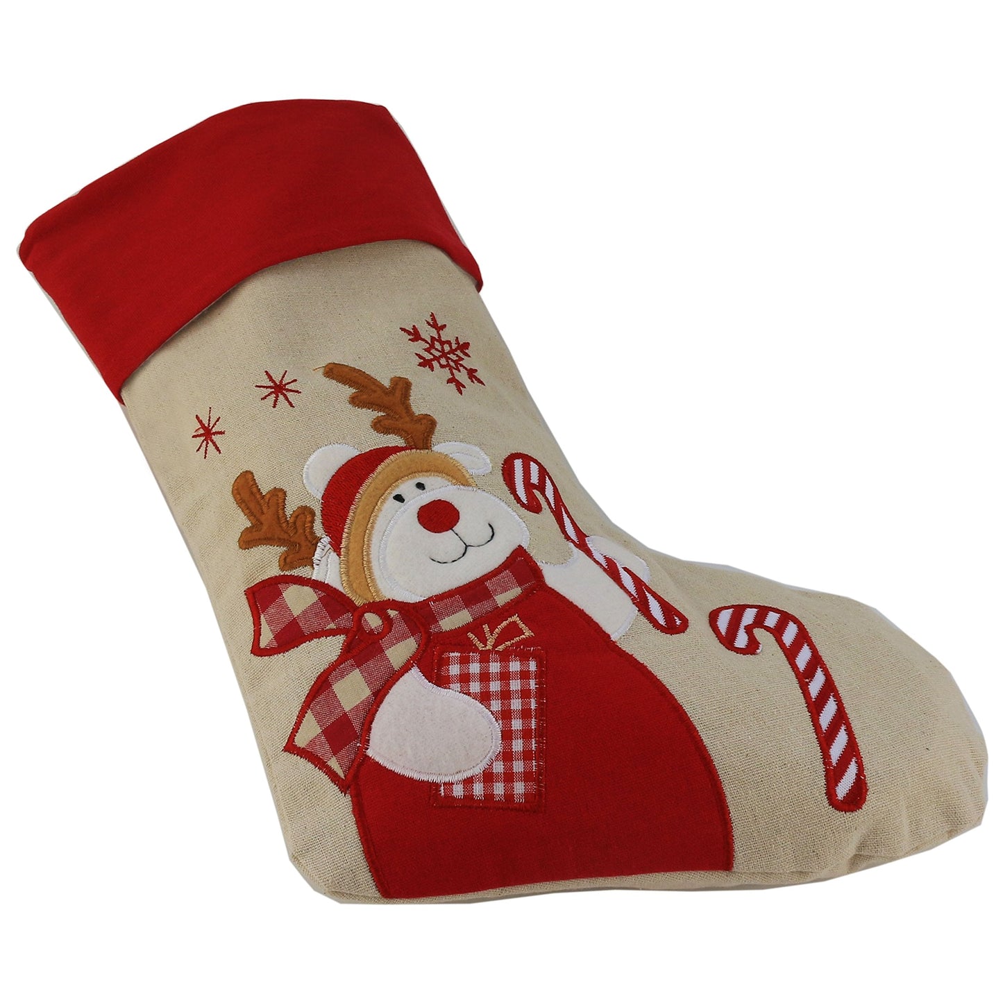 WEWILL Lovely Christmas Stockings Set of 3 Santa, Snowman, Reindeer, Xmas Character 3D Plush Linen Hanging Tag Knit Border, 17 Inch