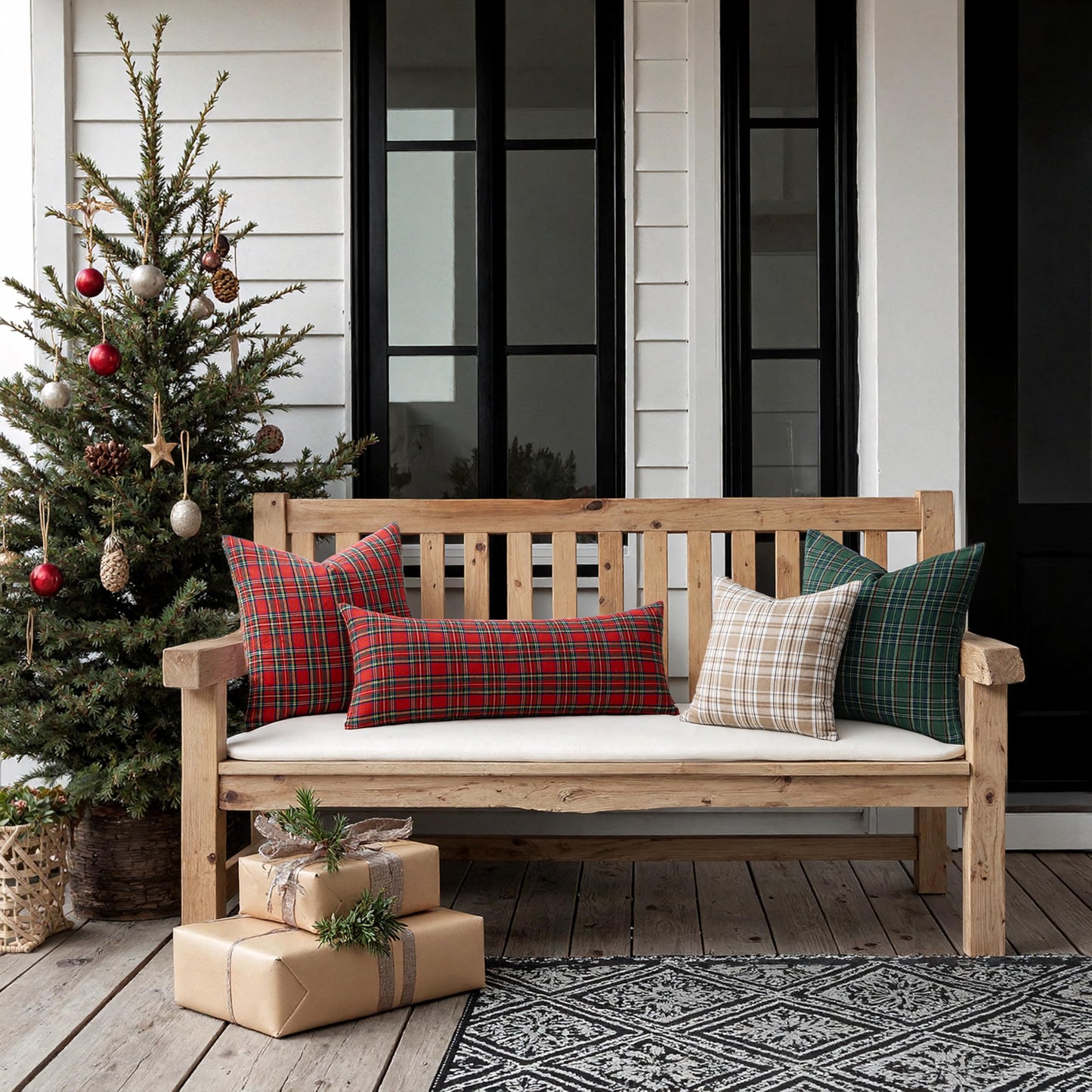 MIULEE Christmas Set of 2 Scottish Tartan Plaid Throw Pillow Covers Farmhouse Classic Decorative Outdoor Square Cushion Cases for Home Decor Sofa Couch 18x18 Inch, Red