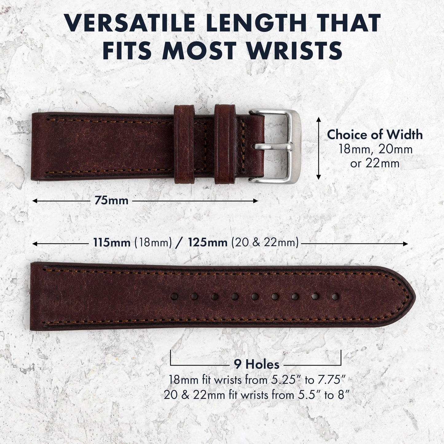 Benchmark Quick Release Leather Watch Band - Premium Italian Full Grain Leather Watch Straps for Men & Women (Dark Brown, 22mm)
