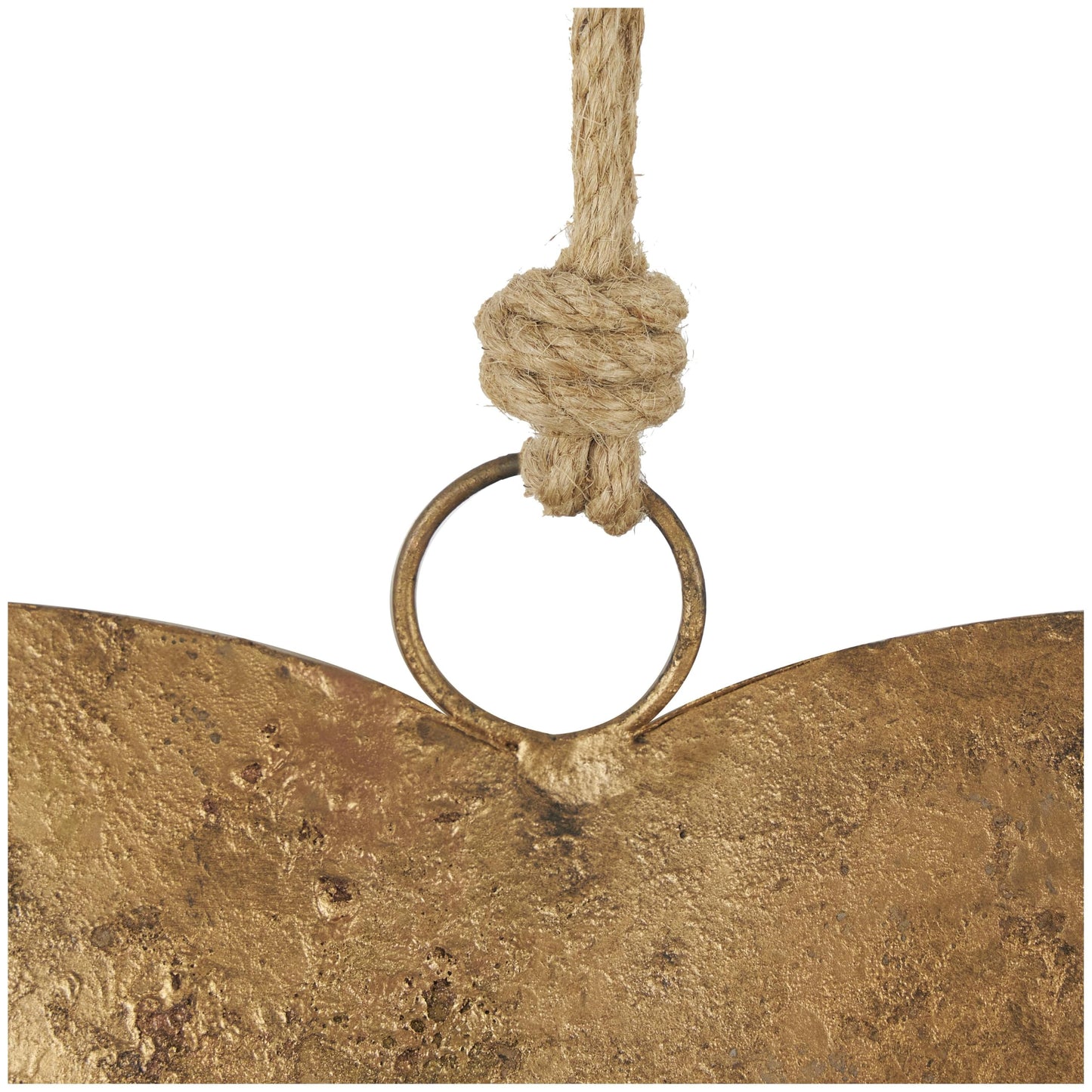 Deco 79 Metal Heart Decorative Bells Tibetan Inspired Weathered with Jute Hanging Rope, Set of 3 20", 17", 12"H, Gold