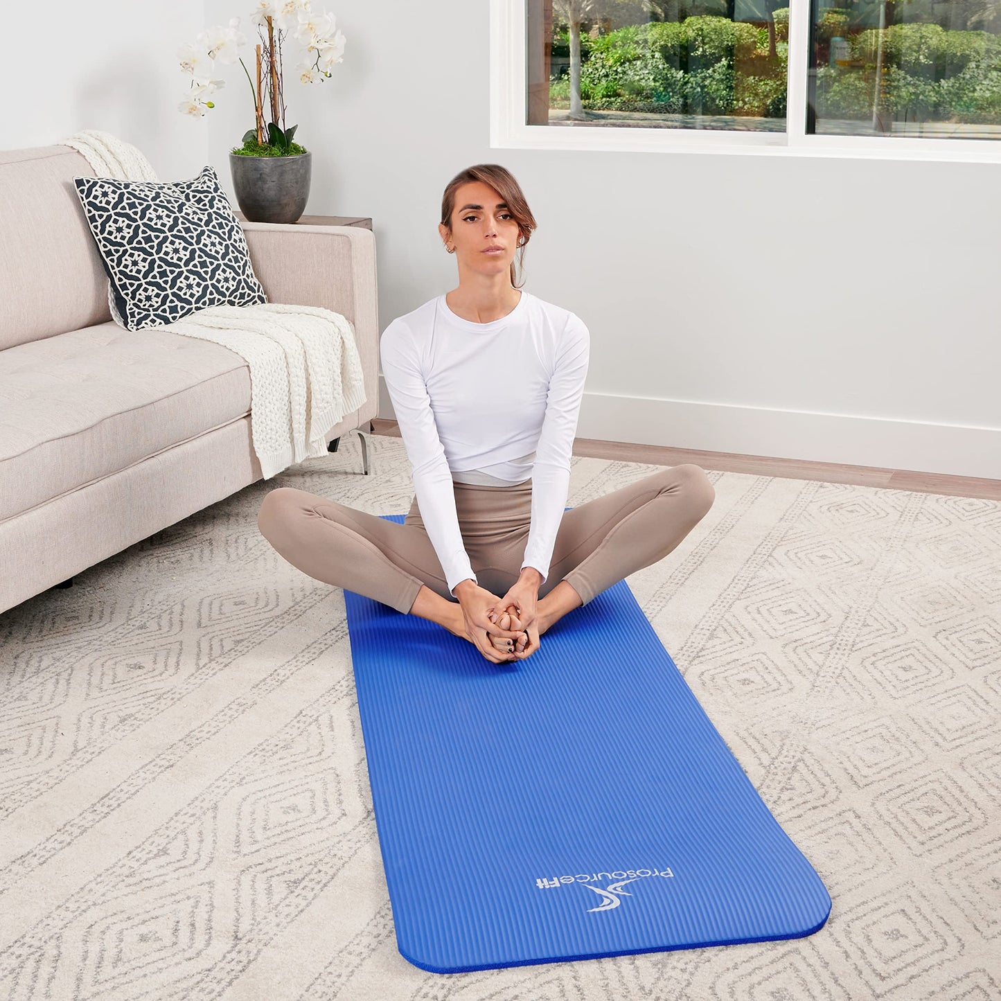 ProsourceFit 1 in and 1/2in Extra Thick Yoga Pilates Exercise Mat, Padded Workout Mat for Home, Non-Sip Yoga Mat for Men and Women