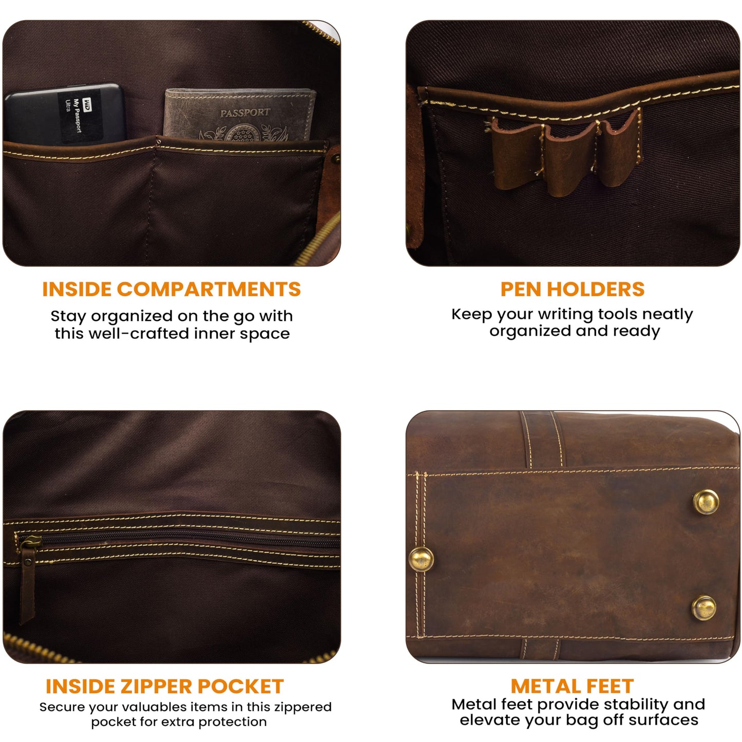 Genuine Leather Duffle Bag for Men & Women – Stylish Travel Weekender Bag with Shoulder Strap – Overnight, Gym, or Carry-On Luggage Bag – Vintage Brown