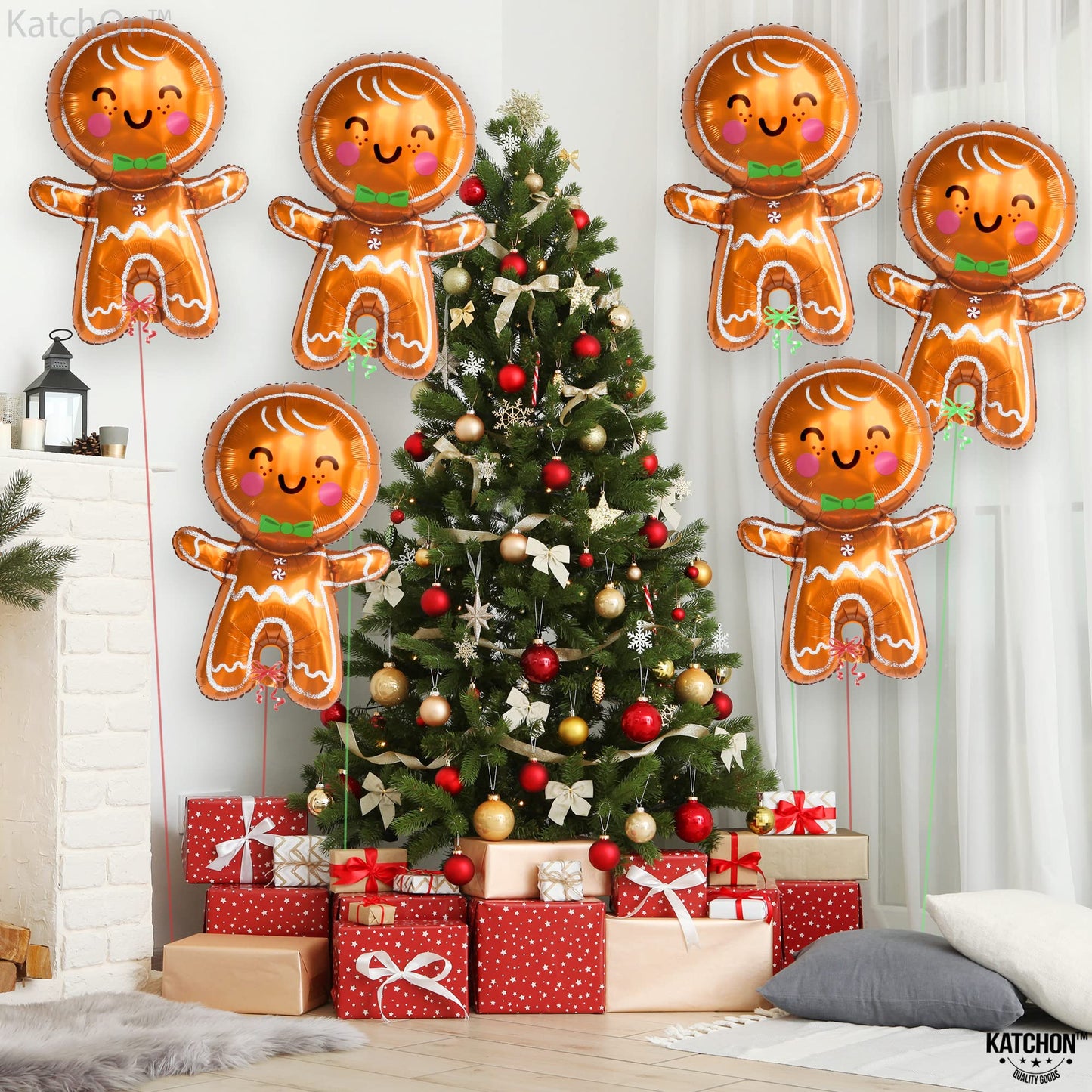 KatchOn, Big Merry Christmas Gingerbread Balloons - Pack of 6 | Gingerbread Man Balloon for Christmas Decorations | Foil Balloons for Xmas Decorations Indoor | Xmas Party Decor