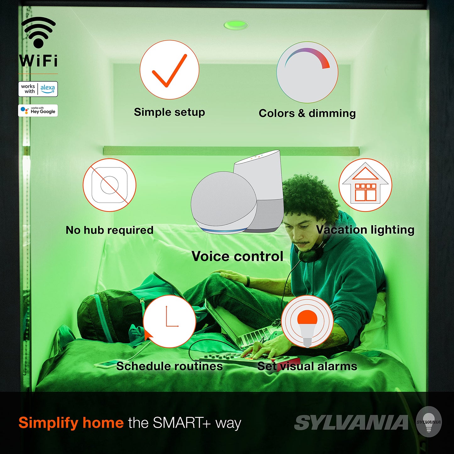 SYLVANIA Wifi LED Smart Light Bulb, 60W Equivalent Full Color and Tunable White A19, Dimmable, Compatible with Alexa and Google Home Only - 4 Pack (75674)