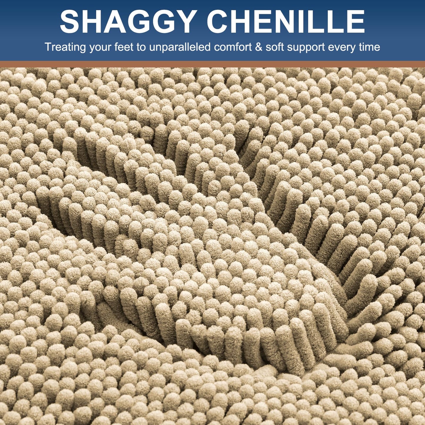 Smiry Luxury Chenille Toilet Rugs U-Shaped 20x20, Soft Absorbent Non-Slip Contour Bathroom Rugs for Toilet, Machine Washable Contoured Bath Mats, Beige