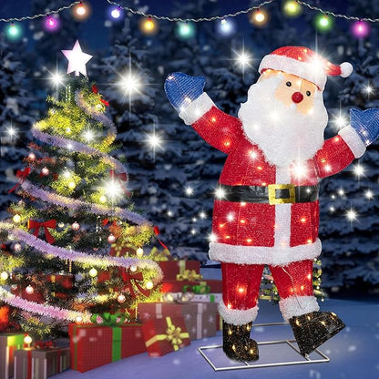 Shintenchi 3ft Lighted Christmas Santa Claus, Outdoor Pop-up Holiday Decoration with 80 LED Lights, 3D Pre-Lit Light-Up Decor for Yard, Garden, Lawn & Patio