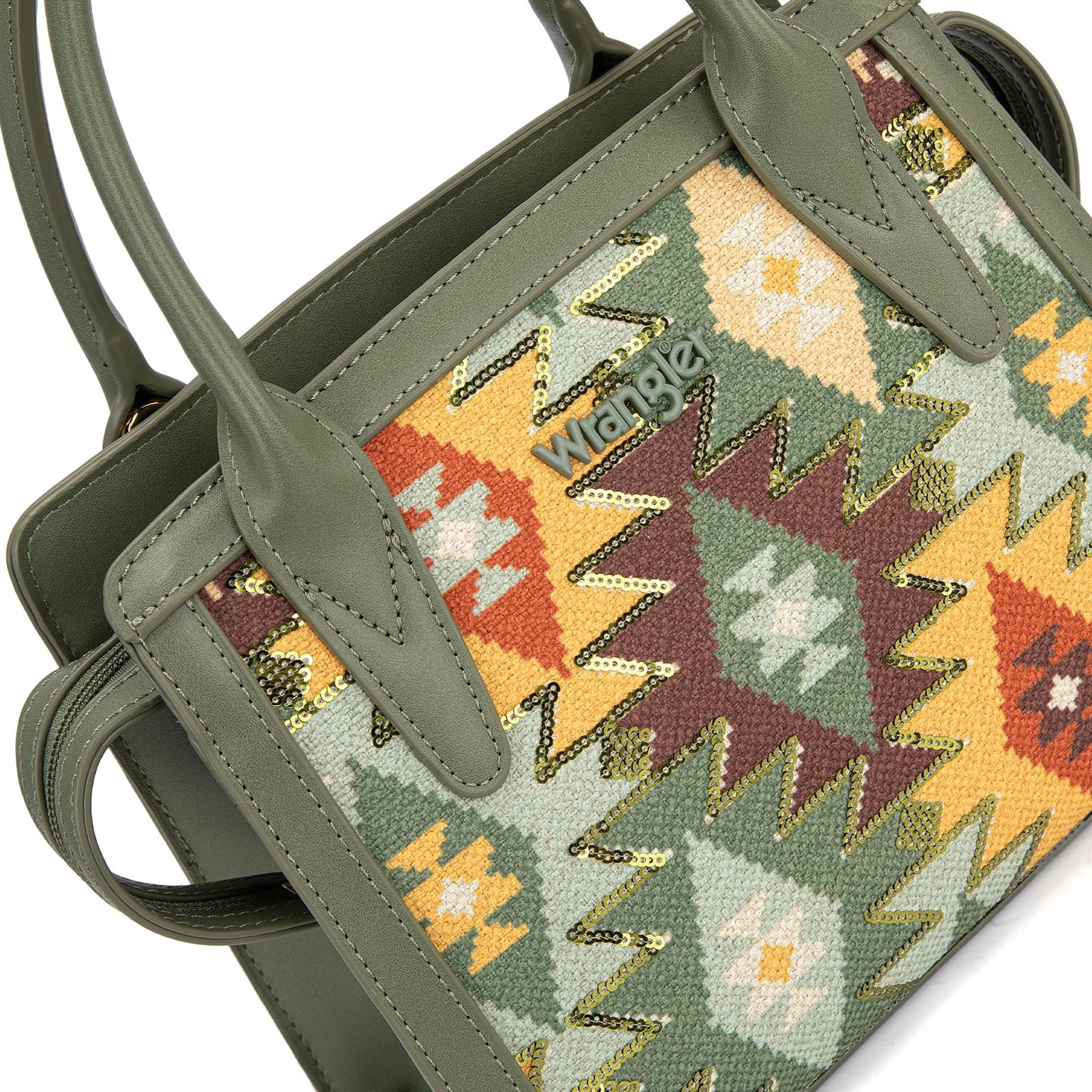 Wrangler Sparkle Aztec Purse for Women Boho Top-handle Bags Western Satchel Handbags with Shoulder Strap WG369-888GN