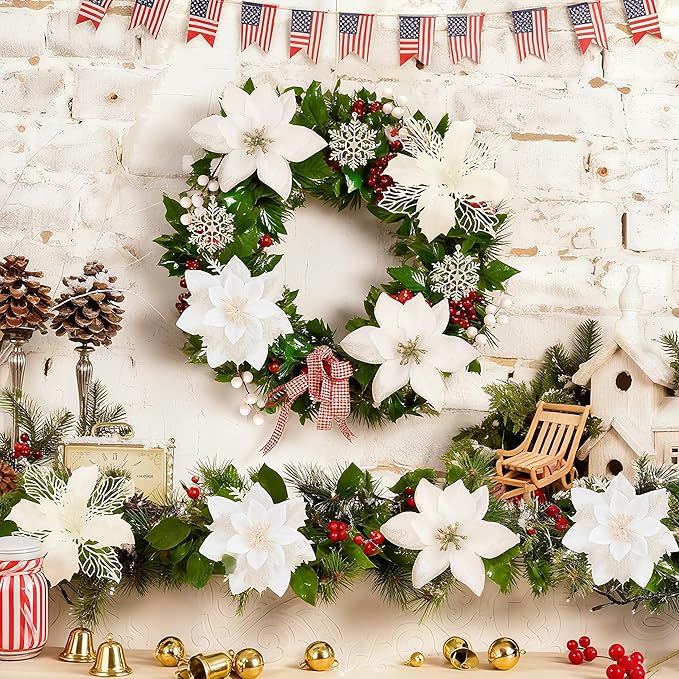 76Pcs Christmas Tree Decorations Set, Silver Assorted Ornaments with Large Shatterproof Plastic Balls, Star Tree Topper, Glitter Berries Stems, Ribbon for Indoor Garland Home Holiday Wedding Decor