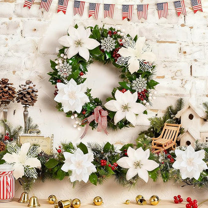 76Pcs Christmas Tree Decorations Set, Silver Assorted Ornaments with Large Shatterproof Plastic Balls, Star Tree Topper, Glitter Berries Stems, Ribbon for Indoor Garland Home Holiday Wedding Decor