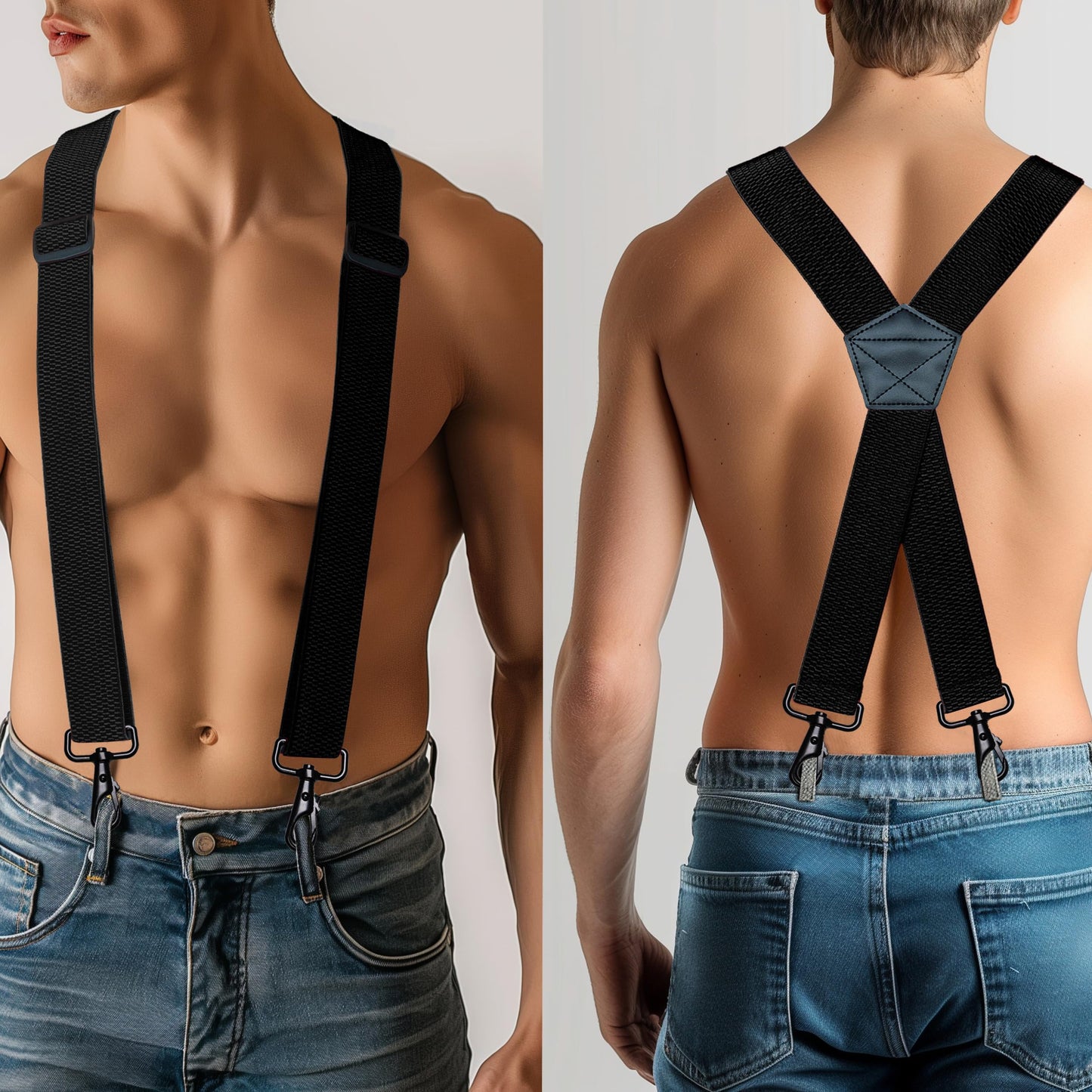 JEMYGINS 1.48" Wide Heavy Duty Black Suspender with 4 Swivel Hooks for Jeans Pants(3)
