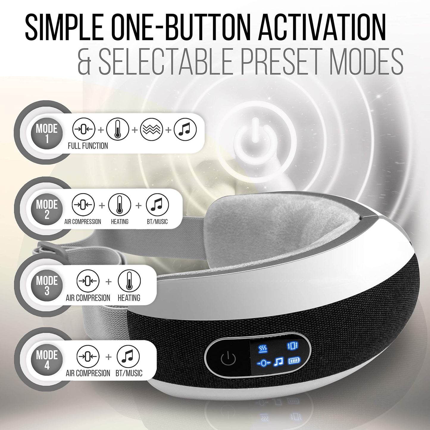 SereneLife Smart Eye Massager with Heat and Compression for Migraines and Stress Therapy, Wireless Heated Mask w/Music & Vibration