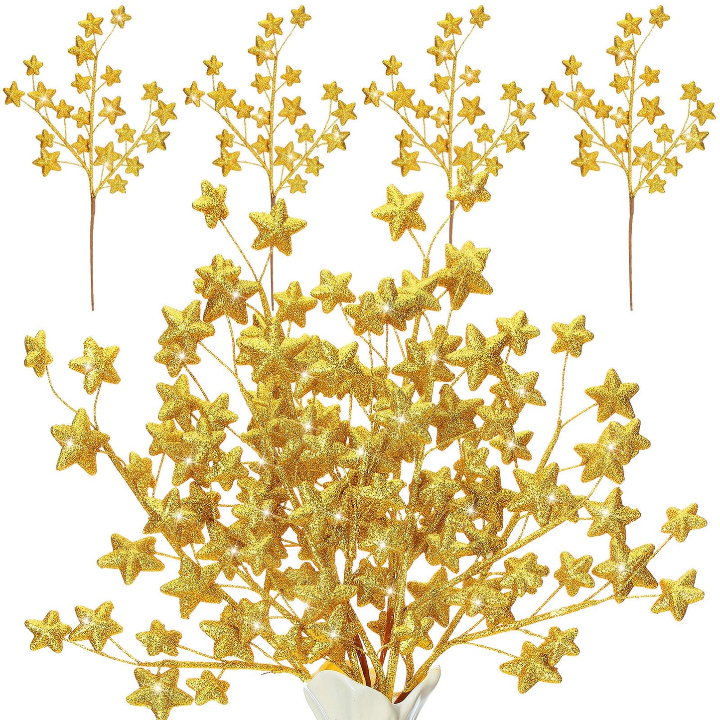 Rivvlive 6 Pcs Glitter Star Picks 17.7 Inch Sparkly Star Tree Stem Picks Twinkle Sticks Foam Vase Table Craft Decoration for Christmas Birthday Party Wedding Centerpieces (Gold)