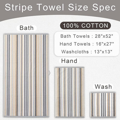 VOOVA & MOVAS Beige Striped Bath Towels, Bathroom Towels Set of 4, Tan Body