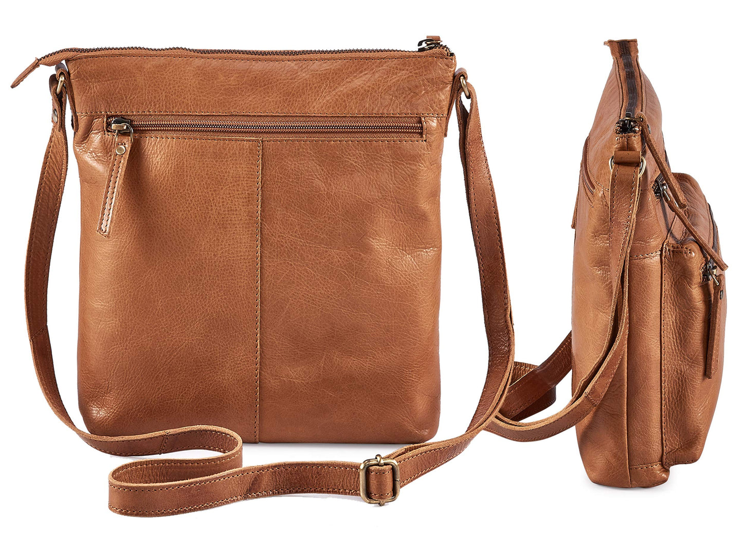 Wise Owl Accessories Small Crossbody Bags for Women Real Leather Purse & Handbags Crossover Over the Shoulder Pocketbook Handmade Gift (Cognac Multi-Wax)