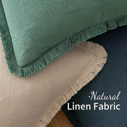MIULEE Decorative Throw Pillow Covers Neutral Linen Fringe Throw Pillows Euro Shams Set of 2 Navy Blue Boho Farmhouse Cushion Covers for Couch Sofa Bed Living Room Spring Home Decor 24x24 Inch
