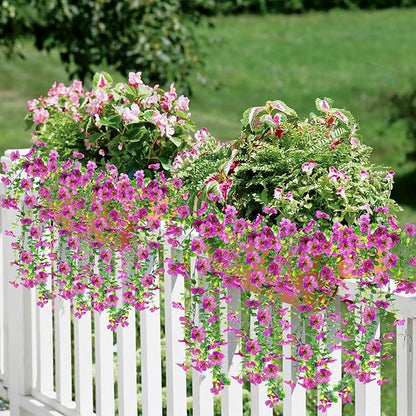 Artificial Fake Hanging Flowers Plants for Outdoor Spring Summer Decoration, 4pcs Faux Silk Realistic UV Sun Resistant Daisy for Outside Porch Patio Window Box Yard Home Decor (Purple)
