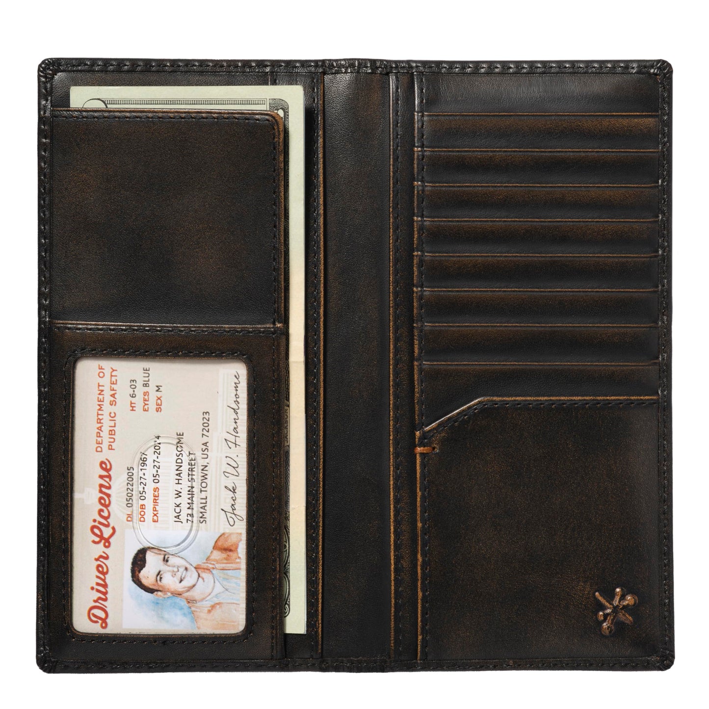 House of Jack Co. Deer Long Bifold Wallet for Men and Outdoorsmen, Rodeo Wallet, Full Grain Cowhide Leather Wallet, Black