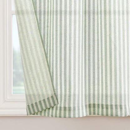 jinchan Tab Top Linen Kitchen Curtains 36 Inches Striped Tier Curtains Farmhouse Modern Cafe Style Small Window Treatments Airy Light Filtering Rod Pocket for Living Room Bathroom 2 Panels Sage Green