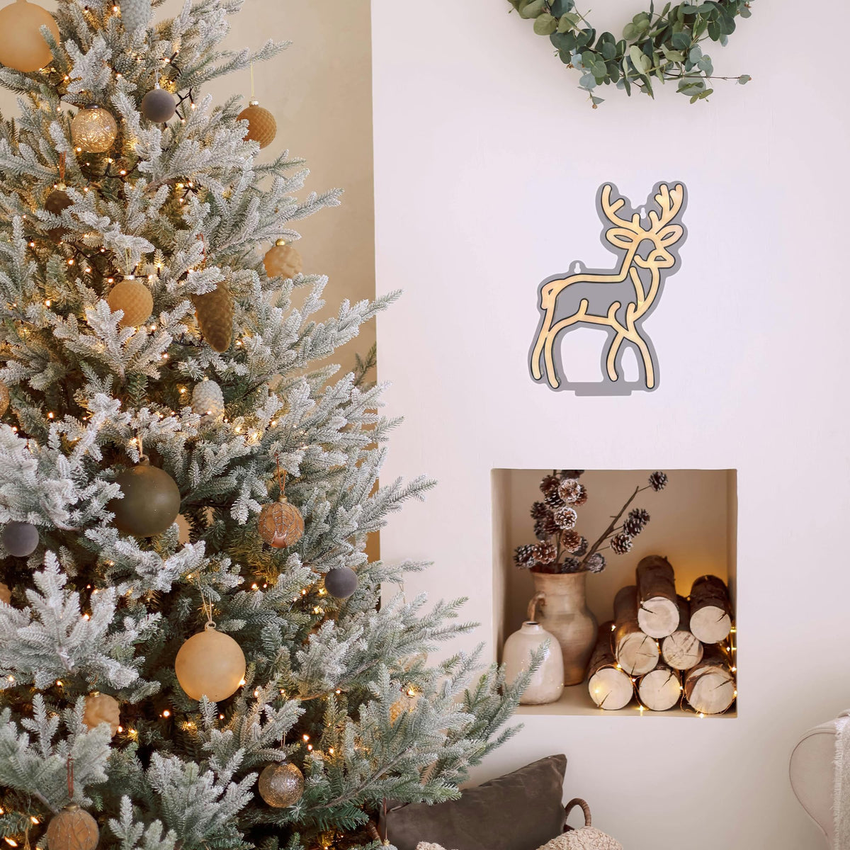 Christmas Reindeer Neon Sign,Adjustable Brightness Elk LED Neon Light Sign for Wall Decor,Deer Neon Signs USB Powered for Bedroom Xmas Eve Pub Club New Year Decor(Yellow)
