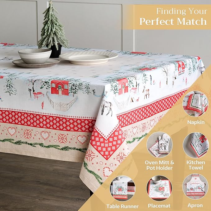 Maison d' Hermine Table Cloth Square Table 100% Cotton 60 x 60 Inches Fall Tablecloth Reusable Everyday Use for Thanksgiving Christmas Decorations Dining Farmhouse Party (Rural Christmas)