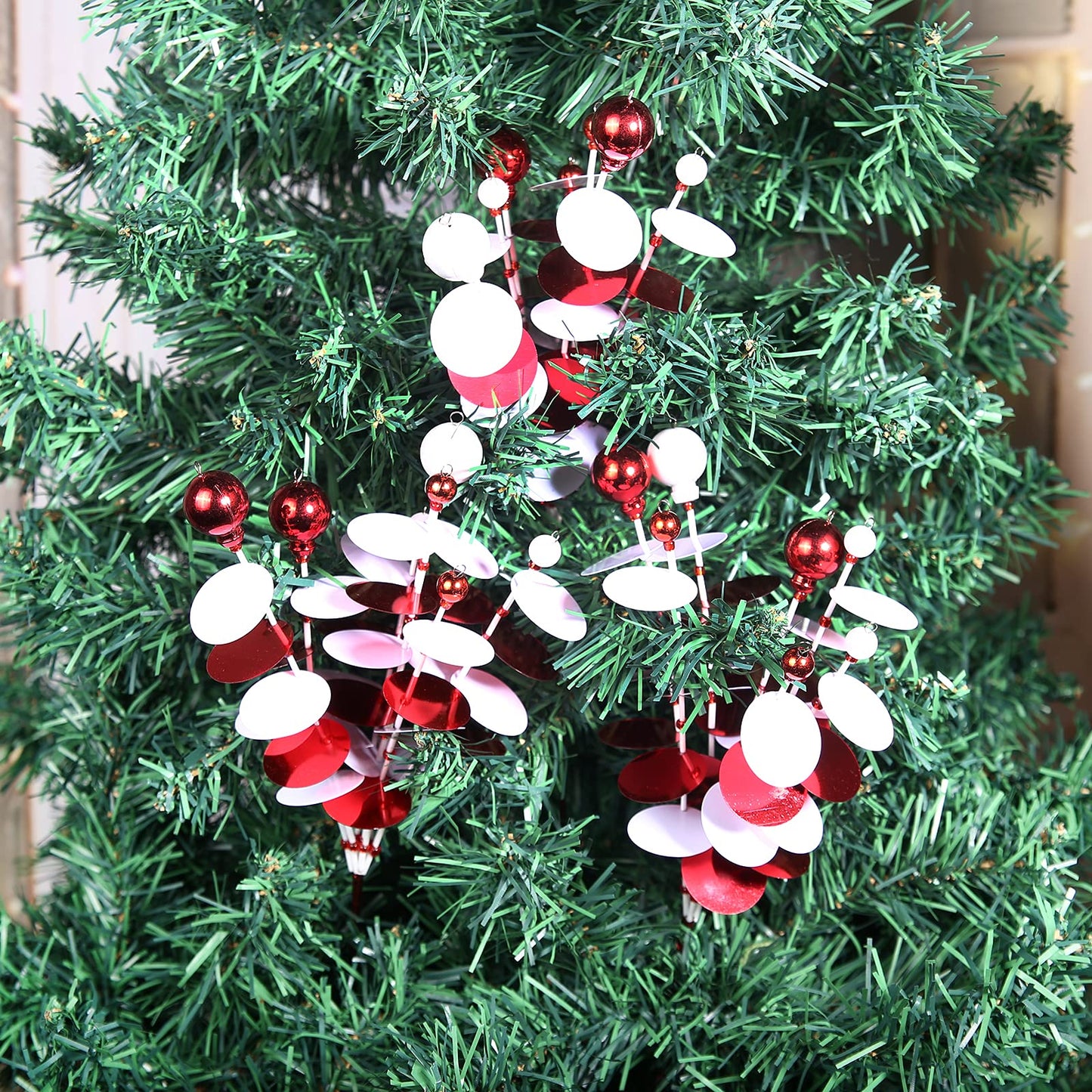 ZHANYIGY 6PC Set 12" H Red White Christmas Ornaments Sequins Ball Pick, Christmas Tree Decorations Christmas Tree Topper Star Home Office Perfect Party Decorations Gifts