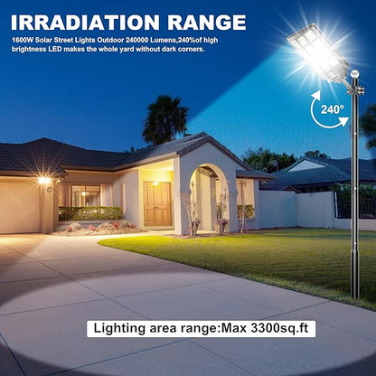 2-Pack Solar Street Lights Outdoor Waterproof, 8000W Solar Light Outdoor Dusk to Dawn, 240000LM 7000K Flood Light Motion Sensor for Garden/Yard/Parking Lot Lighting