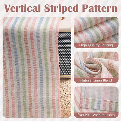 jinchan Striped Linen Kitchen Curtains 24 Inches Christmas Tier Curtains Farmhouse Modern Cafe Style Small Window Treatments Airy Light Filtering Rod Pocket for Living Room Bathroom 2 Panels Candy