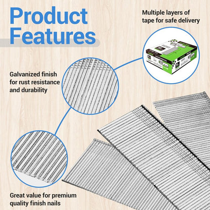 meite 16 Gauge Finish Nails 7/8 Inch Galvanized 16GA Straight Finishing Nails for Finish Nailer for Window Casing Baseboard Crown Molding, 5 Boxes/12,500PCS