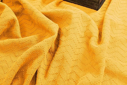 BELIZZI HOME 100% Cotton Bed Blanket, Breathable Thermal Blanket Twin Size, Soft Chevron,Perfect for Layering Any All Season, Mustard Yellow (60*90inch)