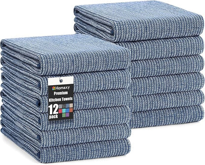 Homaxy Premium Kitchen Towels, Large Cotton Kitchen Hand Towels, Flat and Terry
