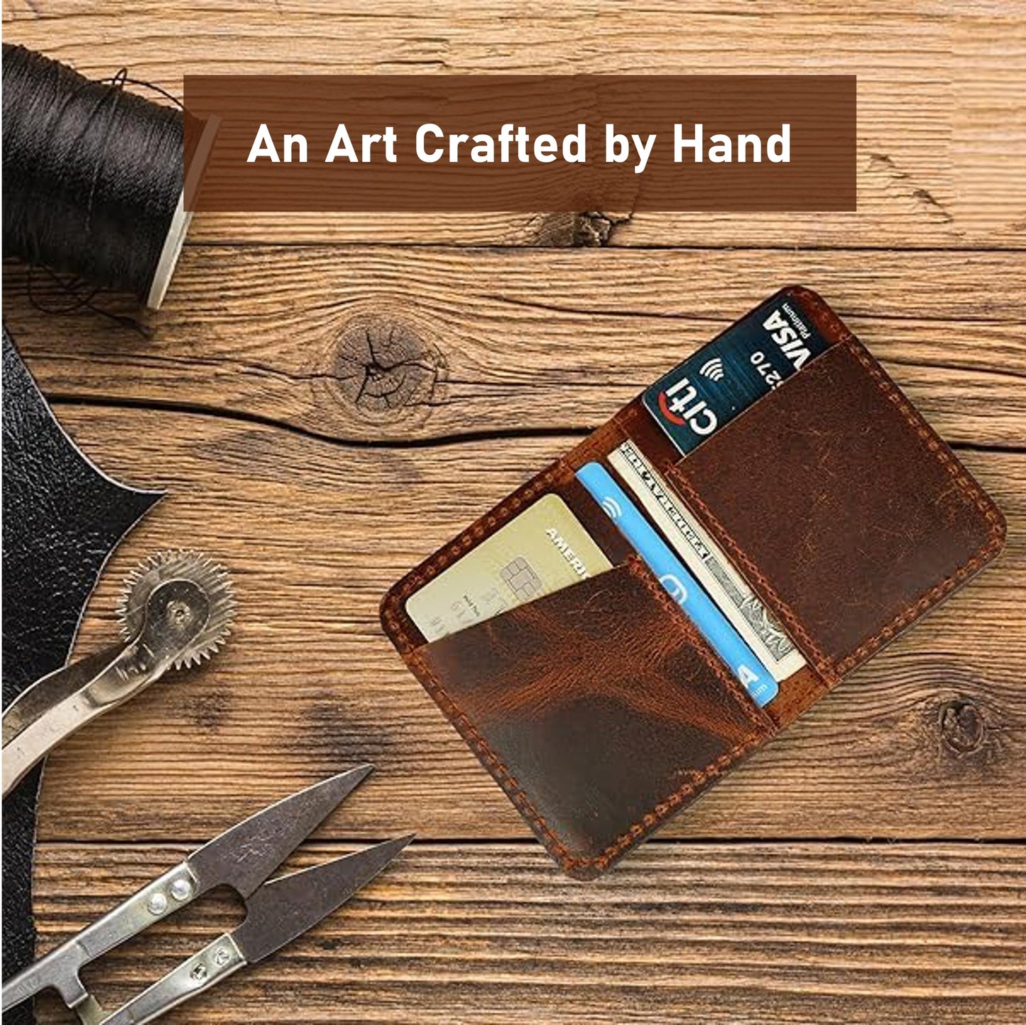 TheAntiq Credit Card Case Holder, Genuine Leather Bifold Wallet for Men and Women, Slim Minimalist Front Pocket Card Holder for Credit and Debit Cards, 4x3 Inches, Brown