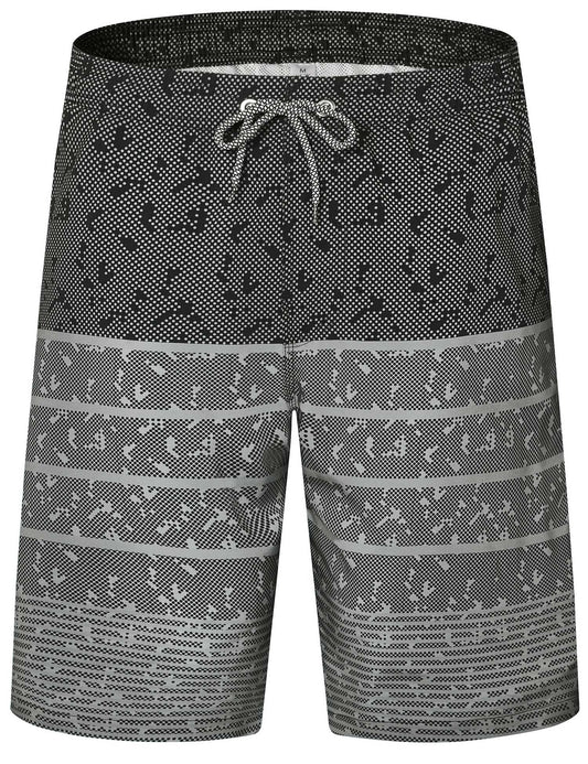 ELETOP Men's Swim Trunks Quick Dry Bathing Suit Swimming Board Shorts Mesh Lining Beach Swimwear Stripe Grey M