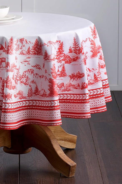 Maison d' Hermine Table Cloth Round Table 100% Cotton 69 Inches Fall Tablecloth Reusable Everyday Use for Thanksgiving Christmas Decorations Dining Farmhouse Party (Winter Jouy)