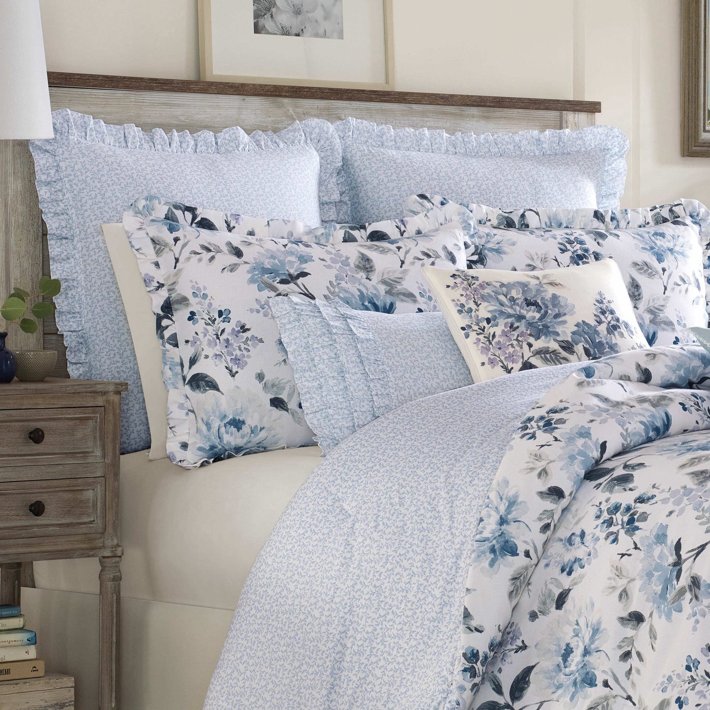 Laura Ashley - Euro Shams, 100% Smooth Cotton with Envelope Closure & Ruffled Edges, Throw Pillow Cover for Bed or Couch, Oeko-Tex Certified (Chloe Blue, 2 Pack)