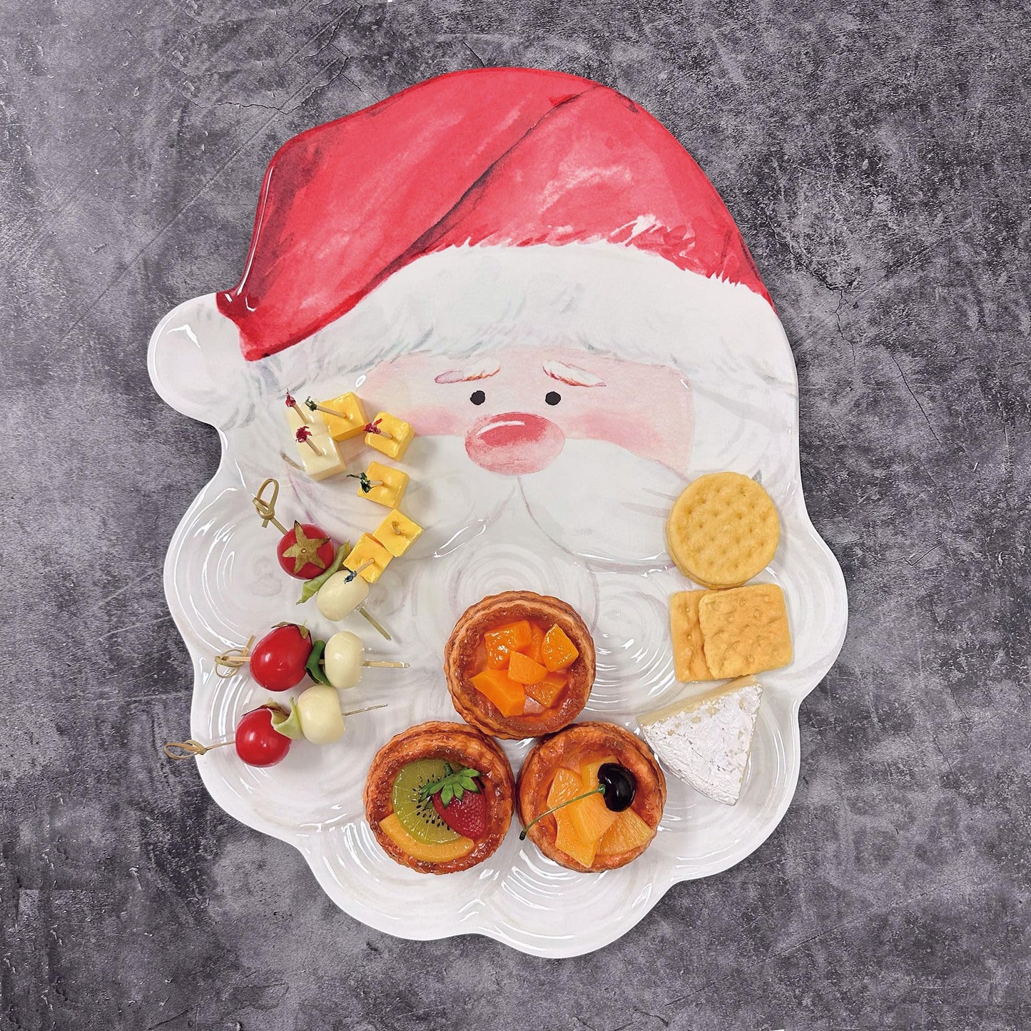 UP Santa Claus Shaped Melamine Serving Platter, Festive Christmas Party Tray, Holiday Party Dish, Jolly Santa Design, for Snacks, Appetizers, and Cookies, White, 19 x 14.25 Inch