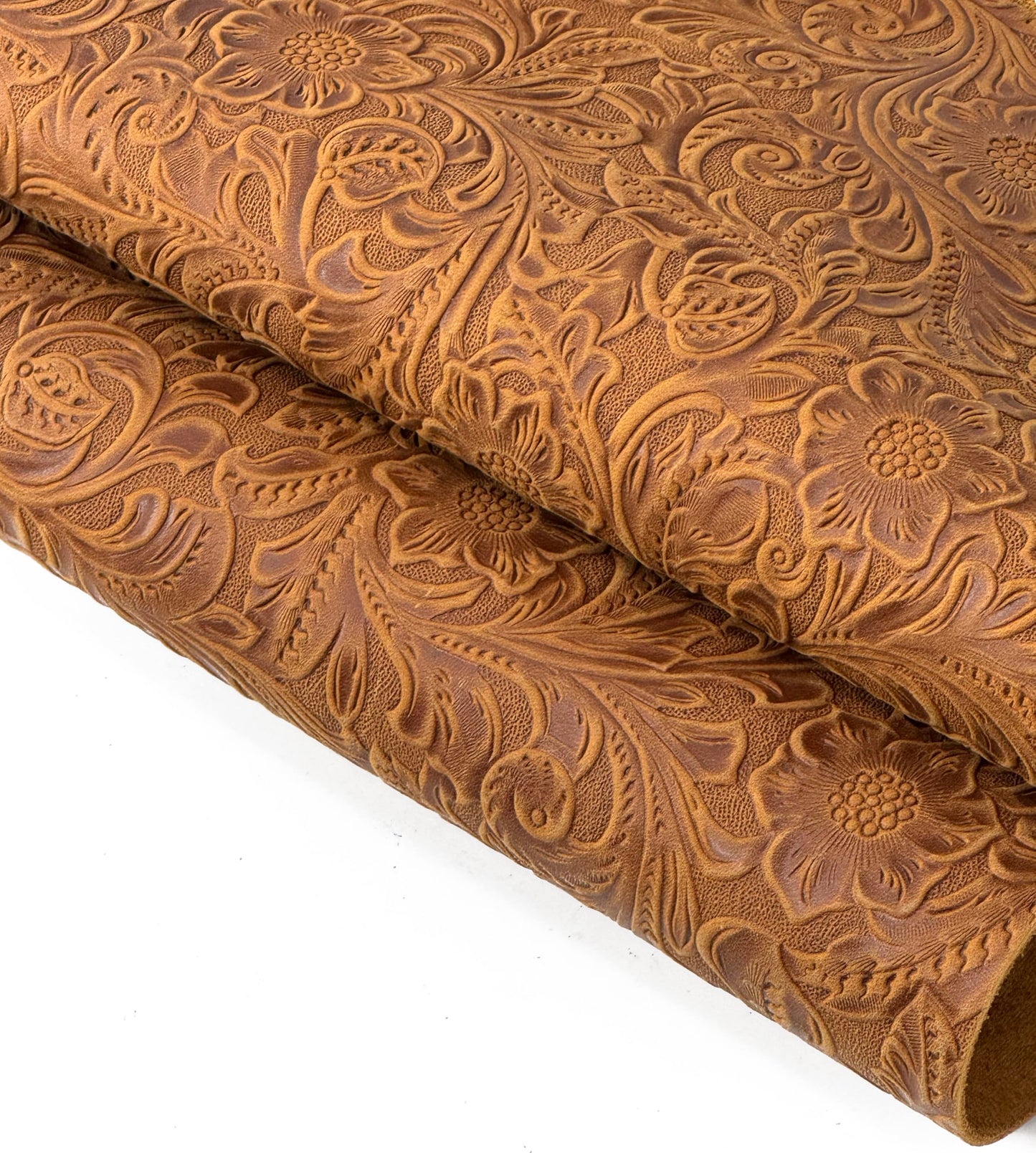 Western Style Bump Texture Geometric Pattern 2.0mm(5-5.5oz) Genuine Leather Sheet, Floral Tooling Craft Leather for DIY Projects (Bourbon Brown | Pattern 12"x24")