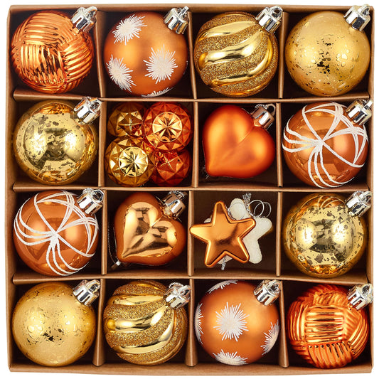 Valery Madelyn 28Pcs Fall Heart Shaped Ornaments Gift Pack, Thanksgiving Autumn Craft Painted Tree Heart Decorations, Orange Christmas Baubles Hanging Harvest Halloween Holiday Decor