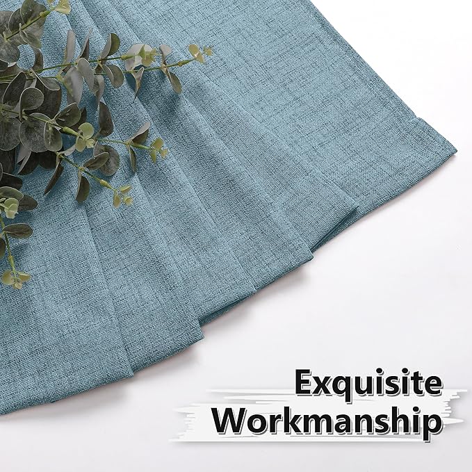 Tollpiz Short Linen Curtain Living Room Rod Pocket Semi Sheer Curtains Burlap Light Filtering Thick Linen Drape for Bedroom, 54 x 45 inches Long, Dusty Blue, Set of 2 Panels