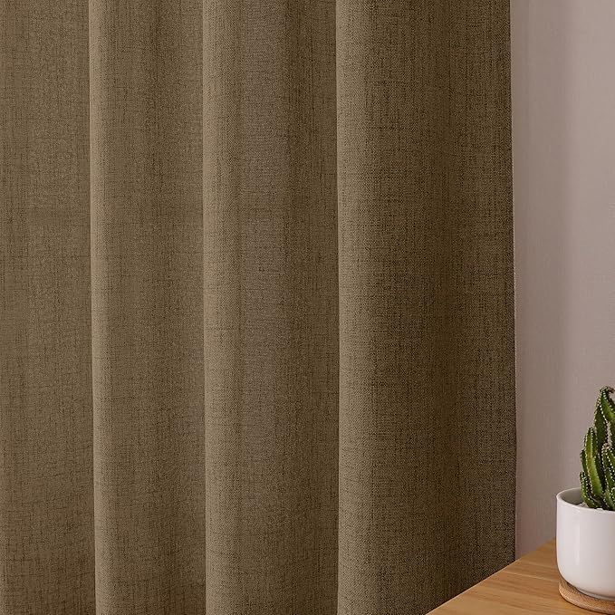 Tollpiz Linen Tier Curtains Rod Pocket Semi Sheer Short Kitchen Curtain Half Burlap Light Filtering Thick Linen Drape for Bathroom, 30 x 30 inches Long, Brown, Set of 2 Panels
