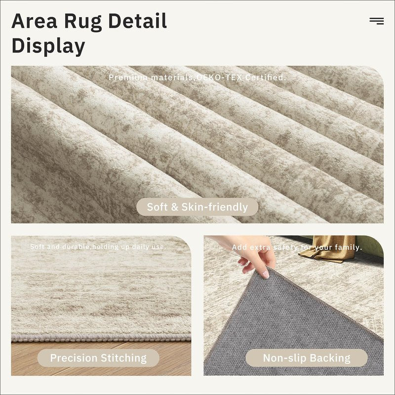 3x5 Rug, Small Area Rug for Kitchen, Entryway, Machine Washable Non-Slip Throw Rug, Vintage Carpet for Nursery Coffee Table Beige