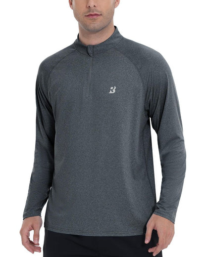 Roadbox Quarter Zip Pullover Men Golf Running Workout Long Sleeve Shirts Lightweight Quick Dry Athletic Rash Guard Shirt Gray