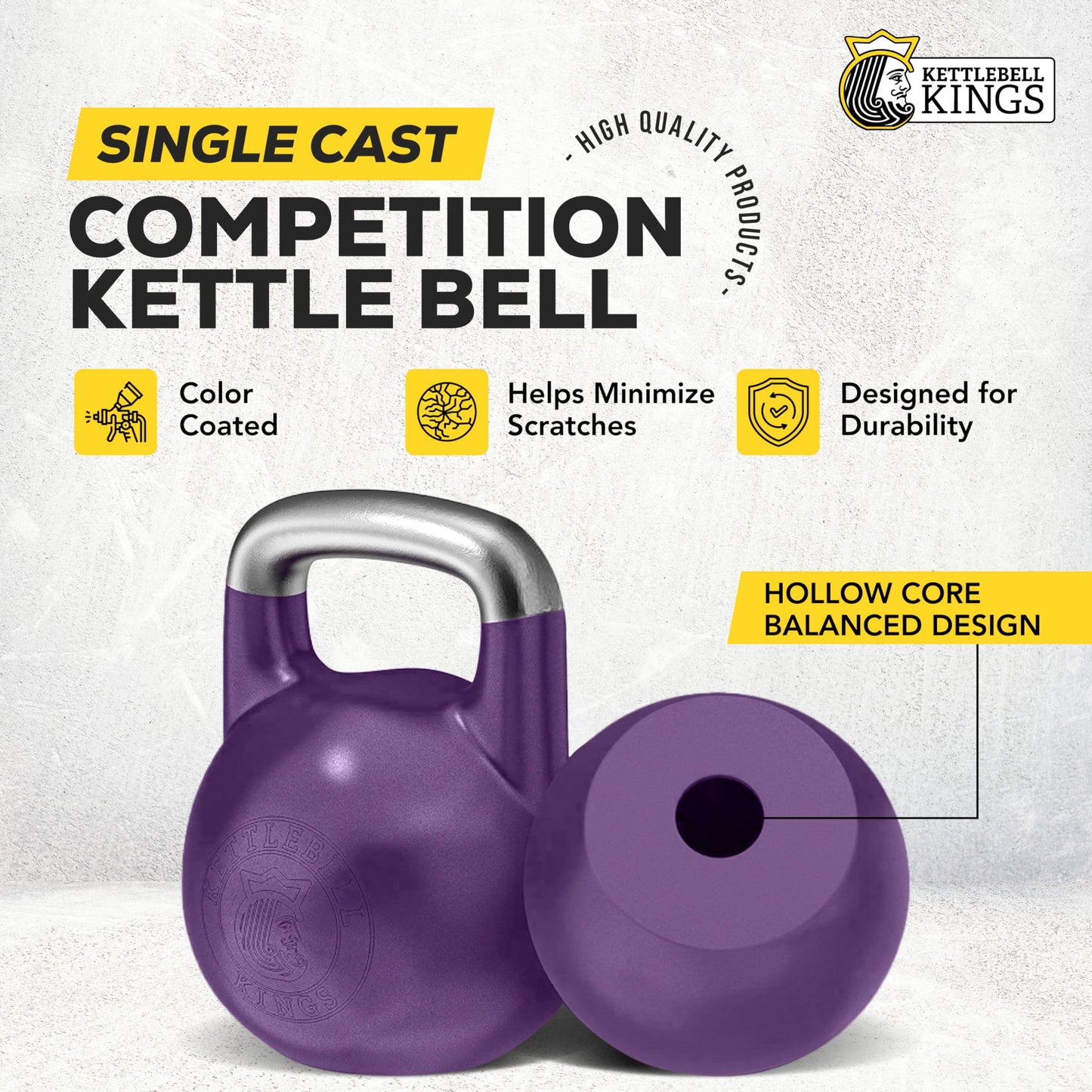 Kettlebell Kings Competition Kettlebells Weight (35mm handle) 8-48 KG | Hand weights Workout Gym Equipment & Strength training sets for Women & Men for Home Gym | Suitable for High Repetition Workouts