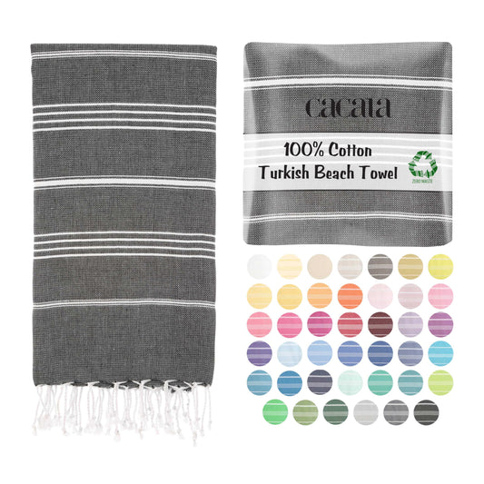 Cacala Lightweight and Thin Turkish Beach Towel 100% Cotton Sand-Free and Quick-Drying Goodness Perfect as an Extra Large Travel Towel, Beach Accessory, or Gift for Beach Lovers, 37 x 70