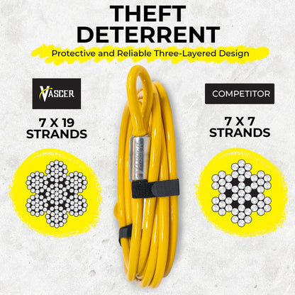Vascer Commercial Heavy Duty Braided Galvanized Steel Theft Deterrent Security Cable with Looped Ends. (1/2 Inch Thick, 7x19 Construction, 30 Feet)