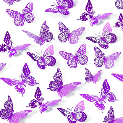 SAOROPEB 3D Butterfly Wall Decor - 48 Pcs, 4 Styles, 3 Sizes - Purple Butterfly Decorations for Birthday Parties, Removable Stickers
