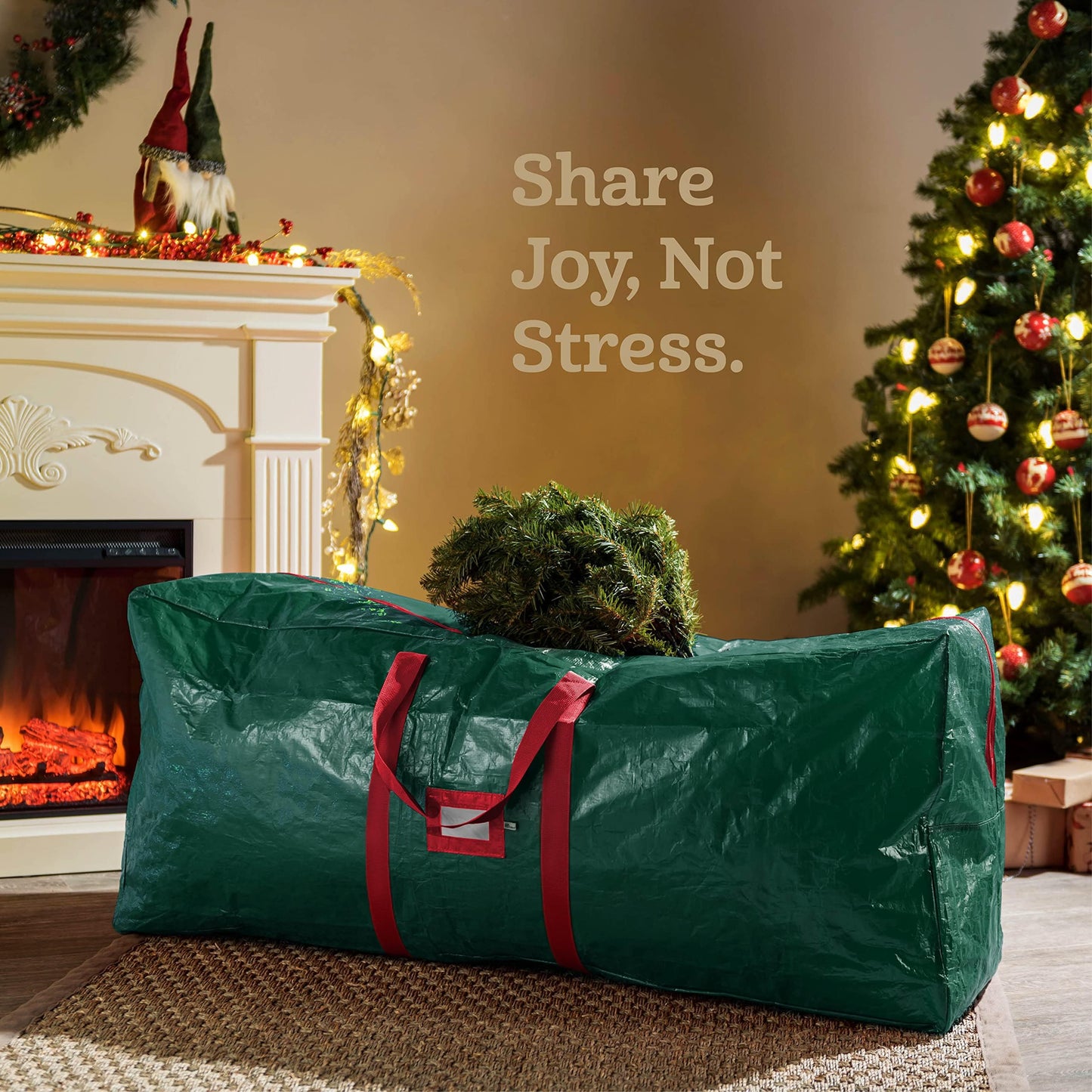 Zober Christmas Tree Storage Bag - Fits 7.5 Ft Artificial Trees - Plastic, Waterproof Christmas Tree Bag For Storage Box For Xmas - Strong, Durable Handles - Label Card Slot - Green