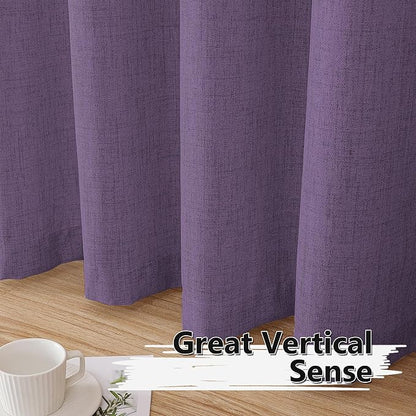 Tollpiz Short Linen Curtains Bedroom Rod Pocket Semi Sheer Curtain Burlap Light Filtering Thick Linen Drapes for Living Room, 38 x 45 inches Long, Royal Purple, Set of 2 Panels