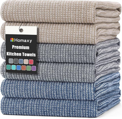 Homaxy Premium Kitchen Towels, Large Cotton Kitchen Hand Towels, Flat and Terry