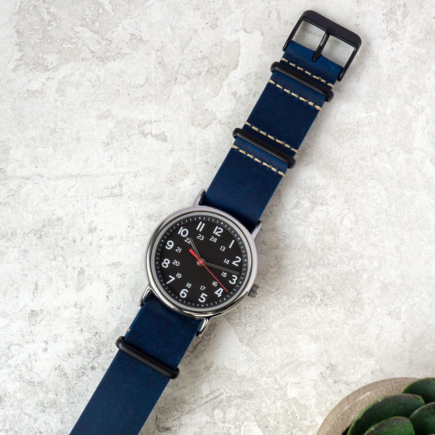 Benchmark Basics Leather Watch Band - Crazy Horse Oiled Leather One-Piece Watch Straps for Men & Women - Choice of Color & Width - 18mm, 20mm, 22mm or 24mm (20mm, Navy Blue PVD)